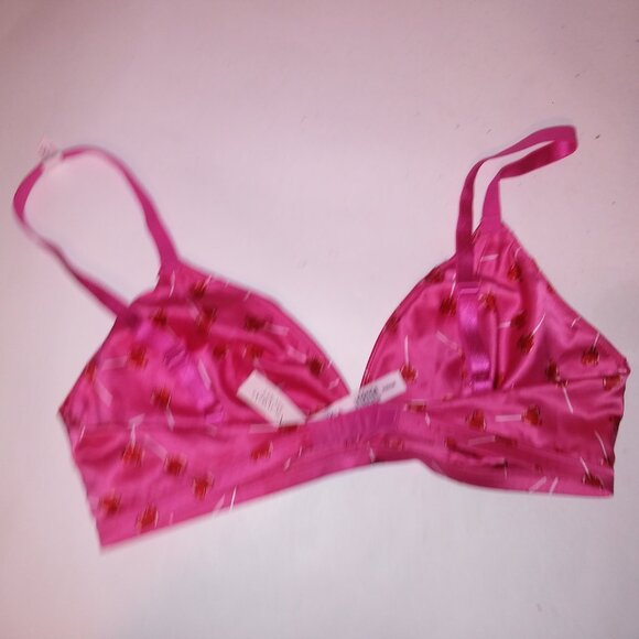 Victoria’s Secret Tease Bralette Bra Medium DD Pink Satin Lollipop Hearts Wirele - Picture 11 of 12